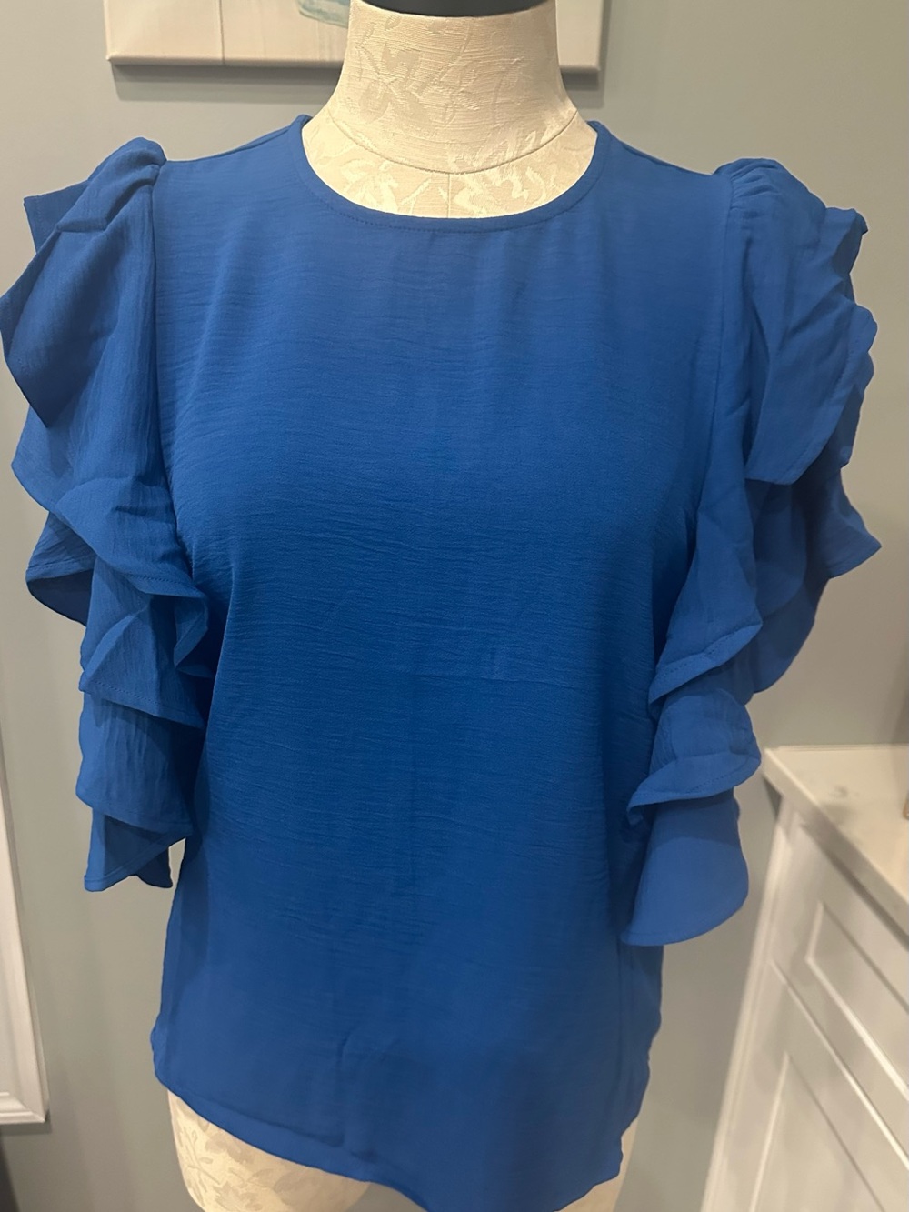 ZENANA RUFFLE TIER SLEEVES TOP CLASSIC BLUE - Picture 8 of 8